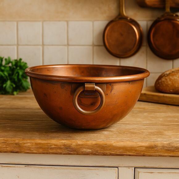 Vintage French Copper Mixing Bowl Pastry Chef Round Bottom 10” Rolled Rim Heavy - Picture 3 of 16